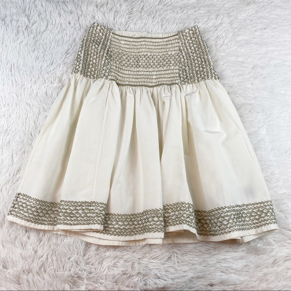 Suno embroidered smocked skirt knee length
